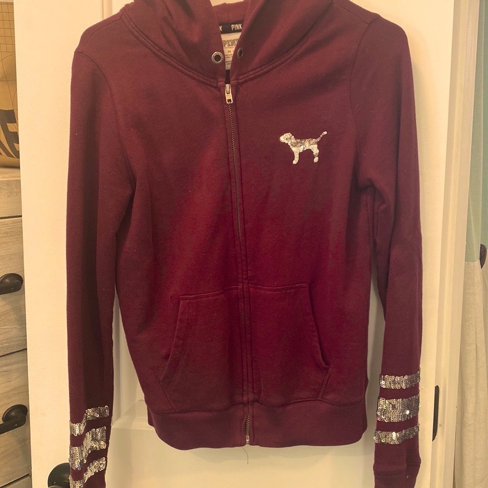 VS Pink Burgundy zip up hoodie